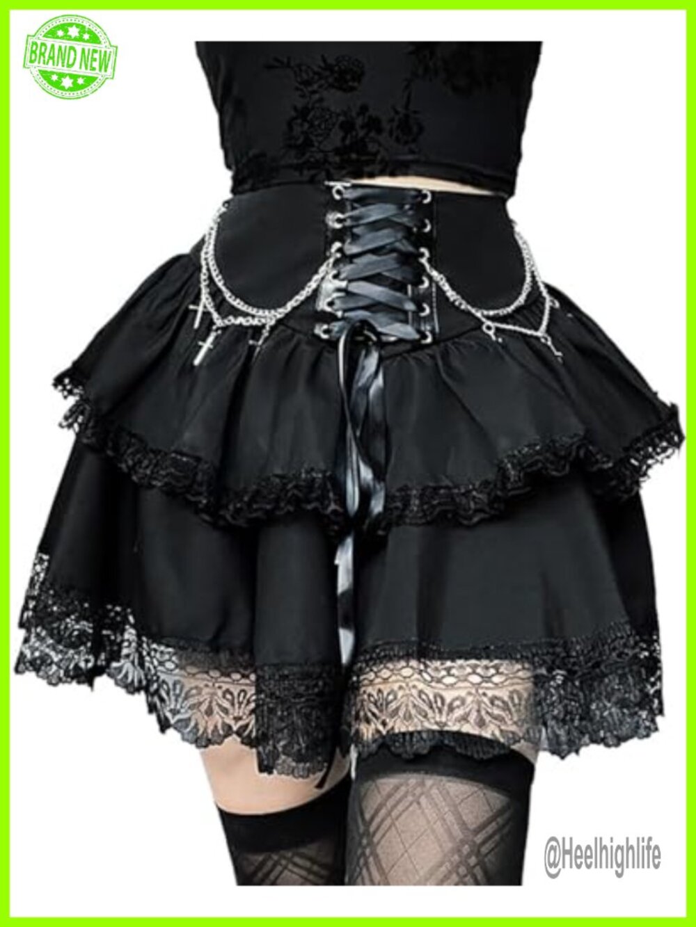 Gothic Mini Skirt Tie Waist Layered Ruffles Detachable Chain A-Line